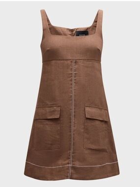 BONDI BORN 100% Organic Linen Varenna Mini Dress Size S Brown Sleeveless Utility